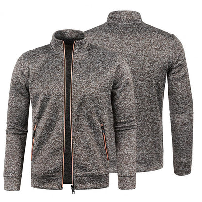 Stand Collar Long Sleeves Pockets Zipper Placket Sweatshirt Coat Men Spring Autumn Solid Color Plus Size Sport Outerwear