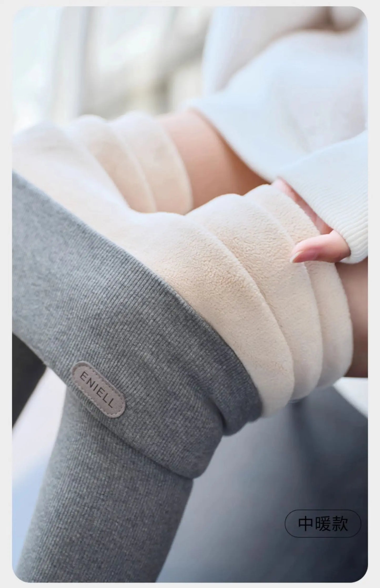 Leggings 420g 92% coton avec doublure polaire pour vêtements d'hiver, polaire d'agneau épaisse en coton pour femmes, pantalon chaud gris taille haute
