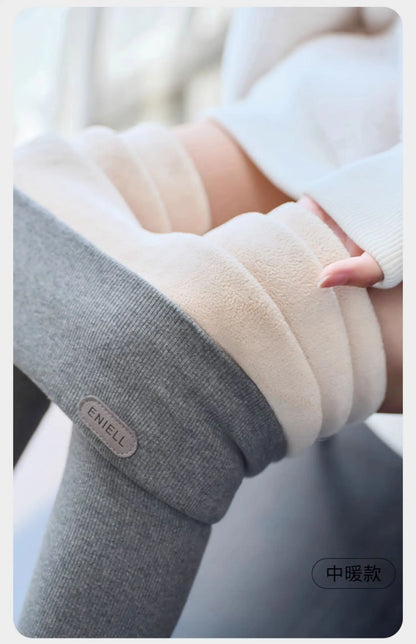 Leggings 420g 92% coton avec doublure polaire pour vêtements d'hiver, polaire d'agneau épaisse en coton pour femmes, pantalon chaud gris taille haute