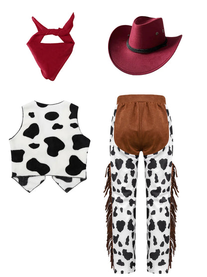 Costumes de Cowboy Western pour Enfants, Tenue de Cowboy pour Bol et Garçons, Chaps Pantalon avec Glaand Bandana Chapeau, Cowgirls fur s Up, ixd'Halloween