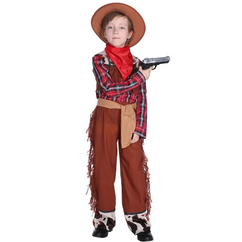 Western Cowboy Drama Performance Costume Kids Masquerade Cowboy Costumes For Boys Carnival Purim Parade Stage Play Party Dress