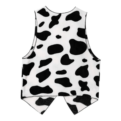 Mens Western Cowboy Cosplay Costume Suit with Hat And Print Bandanna Cow Printed Flannel Waistcoat for Halloween Carnival Party