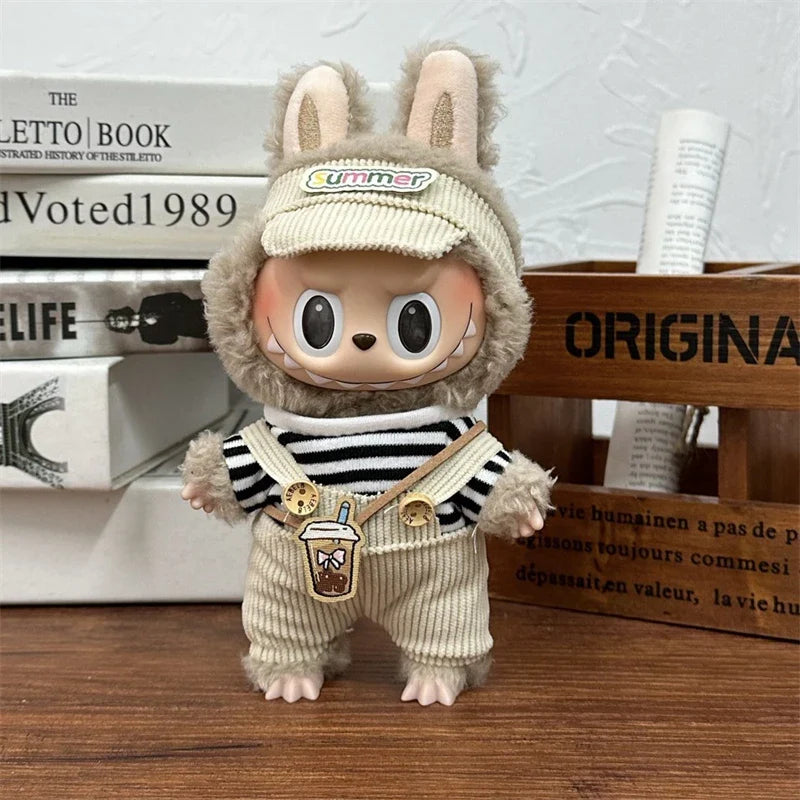 LABUBU 17cm Doll'S Clothes Outfit Accessories For Labubu V1 V2 Striped overalls hats glasses shoes Cool handsome Clothing Gift