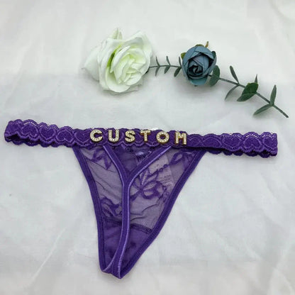 Tongs personnalisées avec nom pour petit ami, lettre en cristal, bijoux de corps pour femmes, Bikini Sexy en dentelle, culotte string, cadeau de saint valentin