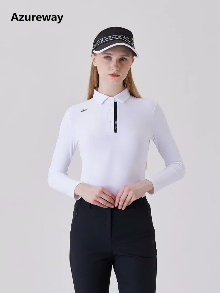 AW Golf Women's Simple Polo Shirt Long-sleeved T-shirt Quick-drying Breathable Sports Jersey Spring Autumn Golf Clothing Suit