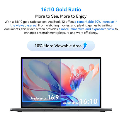 Blackview AceBook 12 Ordinateur portable Win 11 16'' FHD IPS, Notebook Intel I5-1030NG7, 16 Go RAM 512 Go SSD, Bouton d'alimentation 2-en-1 avec empreinte digitale