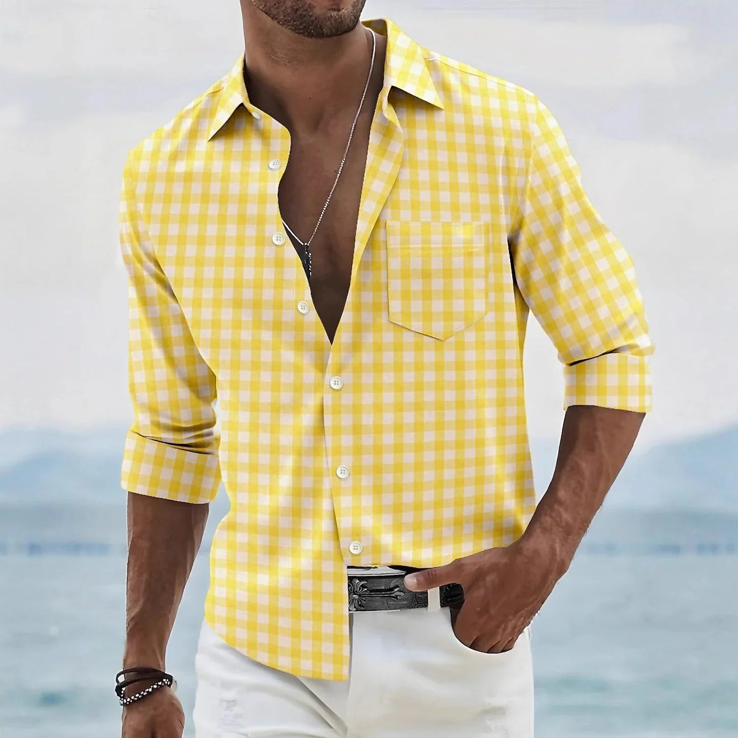 Chemise classique à carreaux pour hommes, manches longues, revers boutonné, business décontracté, rue, confortable, livraison rapide