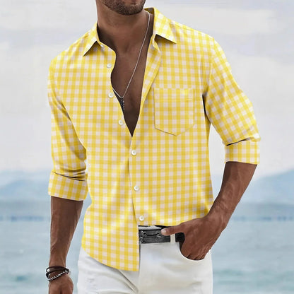 Chemise classique à carreaux pour hommes, manches longues, revers boutonné, business décontracté, rue, confortable, livraison rapide