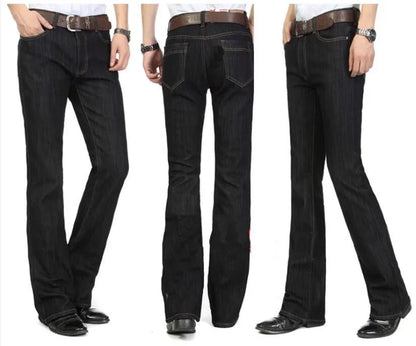 Men's Flared Jeans For Winter Thick Mid High Waist Slim Bell-bottoms Pants Elastic Fared Denim Trousers Size 26-40