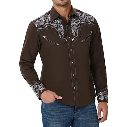 Tribal western men's top shirt pattern blue pink black trendy fashion casual party high quality material 2025 new suit