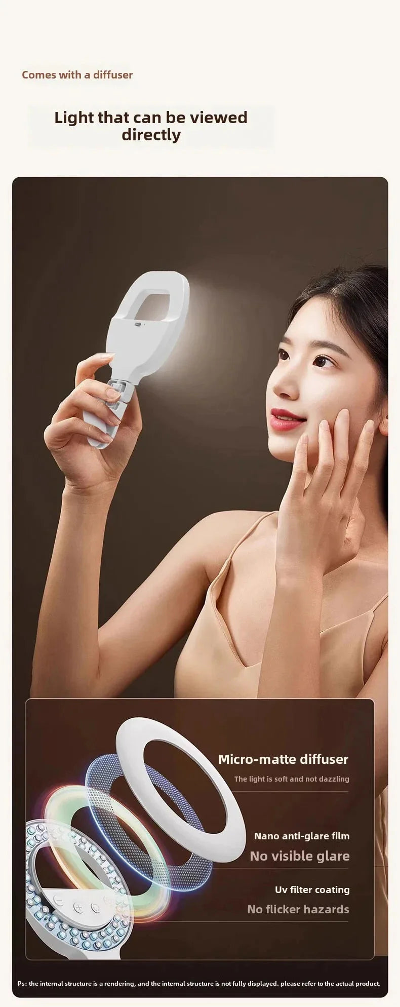 Lumière de remplissage pour téléphone Portable W60, lumière de beauté pour Selfie Portable, lampe de poche Rgb pour atmosphère de type anneau de charge