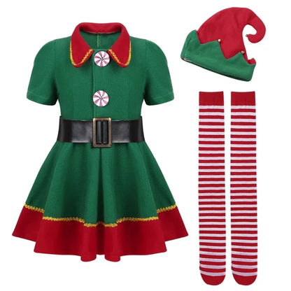 Children and adults Christmas elf costumes, Santa Claus costume sets, green elves, Halloween cosplay in 2026,