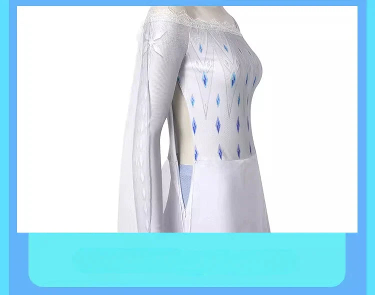 Costume de Cosplay Reine Elsa Robe Carnaval Fantaisie Halloween Femme Impression Princesse Robe Blanche Tenue Sur Mesure