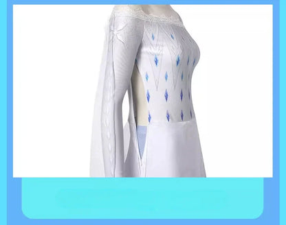 Costume de Cosplay Reine Elsa Robe Carnaval Fantaisie Halloween Femme Impression Princesse Robe Blanche Tenue Sur Mesure
