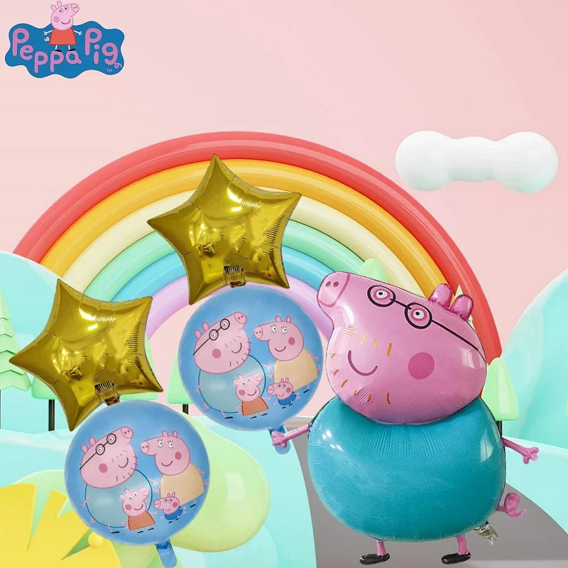 Peppa Pig Theme George Pig Dad Pig Mother Combination Set Aluminum Film Balloon Birthday Children's Day Party Decoration Backgro