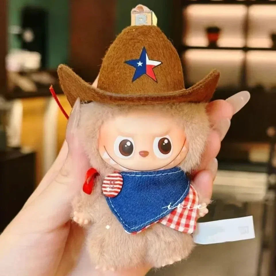 For 10 cm Labubu 4.0 Doll Clothes Cowboy Hat Scarf Cute Soft Doll Clothes Bow Scarf Decoration Christmas Gifts