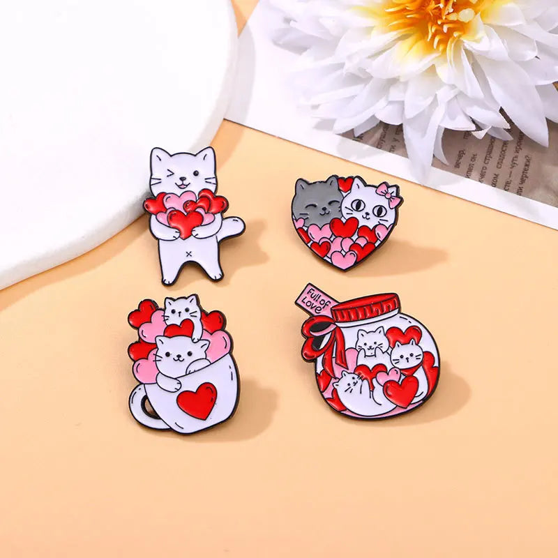 Broche en émail chat de dessin animé mignon, 4 pièces, Animal créatif, cadeau de saint-valentin, épingle à revers, Badge, sac à dos, vêtements, accessoires de chapeau