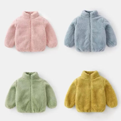 Manteau en peluche de couleur unie pour enfants, automne-hiver, chaud, pour bébés filles et garçons, veste décontractée, pardessus, vêtements pour enfants, vêtements d'extérieur pour tout-petits
