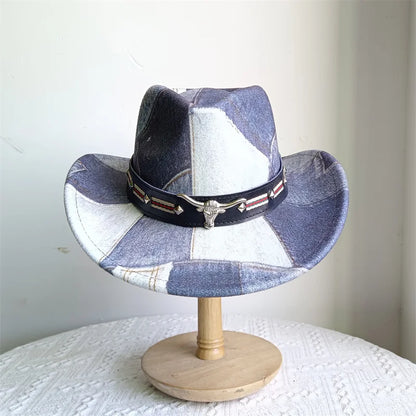 Ethnic Style Cowboy Hat Fashion Chic Unisex Solid Color Jazz Hat With Bull Shaped Decor Western Cowboy Hats