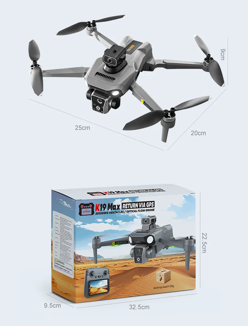 K19MAX GPS Drone avec caméra HD 4K Dron 5G WIFI 4.5 pouces écran LCD télécommande quadrirotor jouets moteur sans brosse FPV Drone