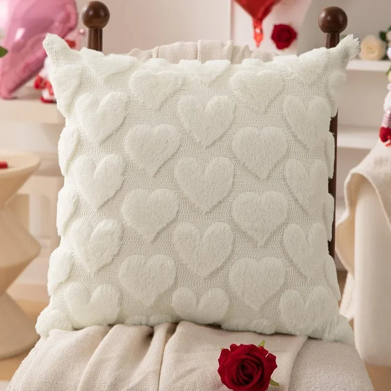 Housse de coussin en peluche pour la saint-valentin, avec coussin Jacquard brodé de cœur, pour décoration de canapé et de salon (oreiller non inclus)