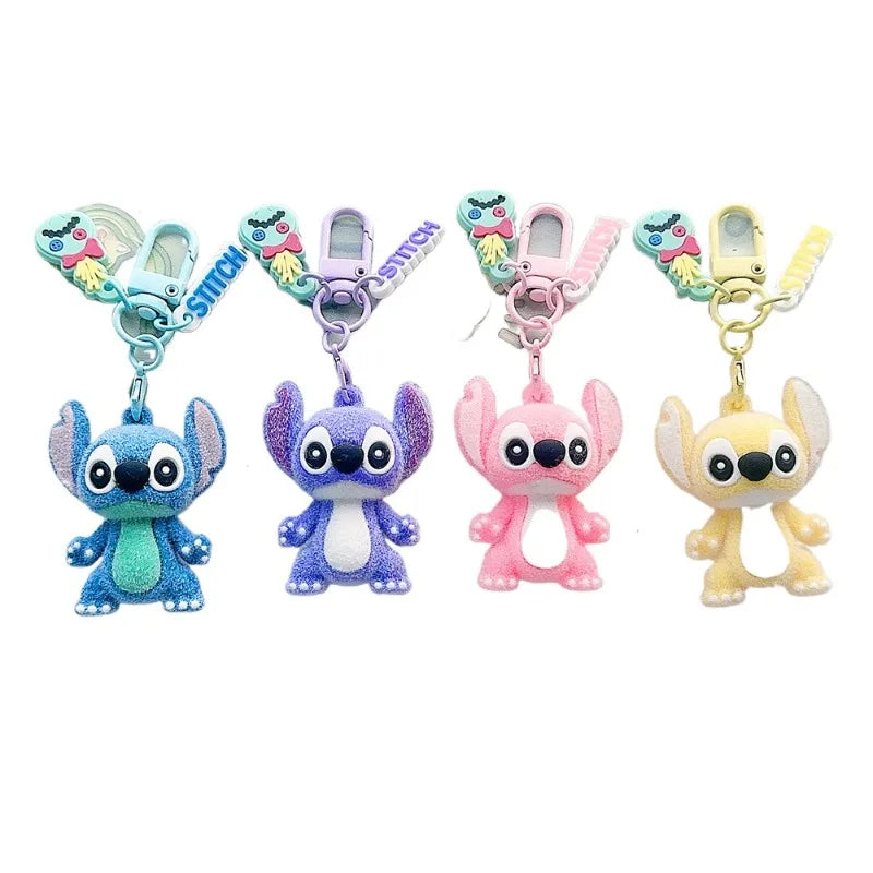 Cute Stitch keychain cartoon cartoon animation surrounding Stitch flock backpack keychain pendant kawaii accessories wholesale
