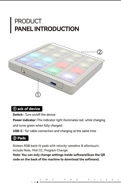 Contrôleur MIDI sans fil Portable M-VAVE SMC-PAD, 16 tampons, Percussion appropriée, DJ, arrangeur de musique, contrôleur de clavier