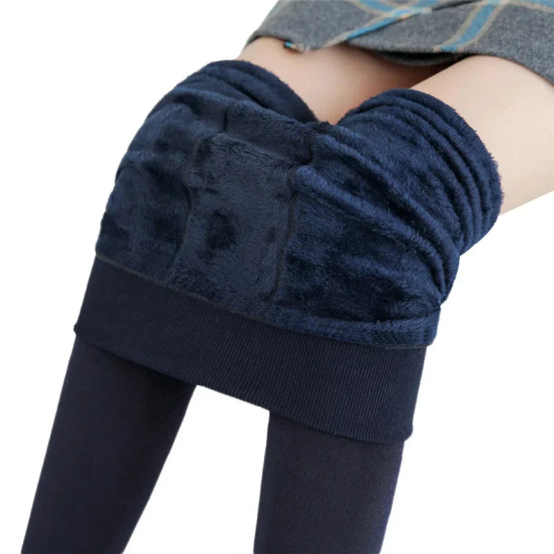 Leggings chauds en velours pour femmes, taille haute, extensibles, couleur unie, livraison directe, hiver