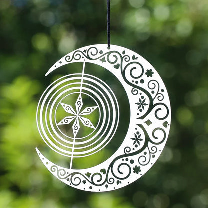 Moon Snowflake Wind Spinner Hanging Stainless Steel 3D Whirligigs Wind Chimes Catcher Yard Garden Christmas Decor Bird Deterrent