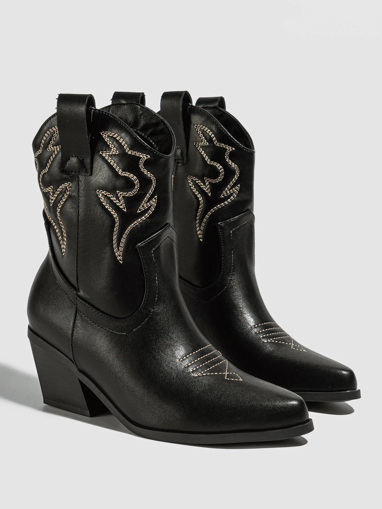 Aneikeh Autumn Winter Vintage Embroidered Large Western Cowboy Boots New Style Coarse Heel Pointed Ankle Barrel Knight Boots