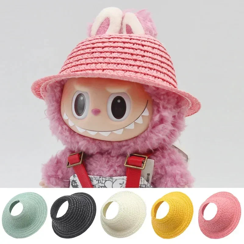 Labubu open top straw hat, party clothing accessories, rustic style Labubu baby clothes decoration accessories (hat only)