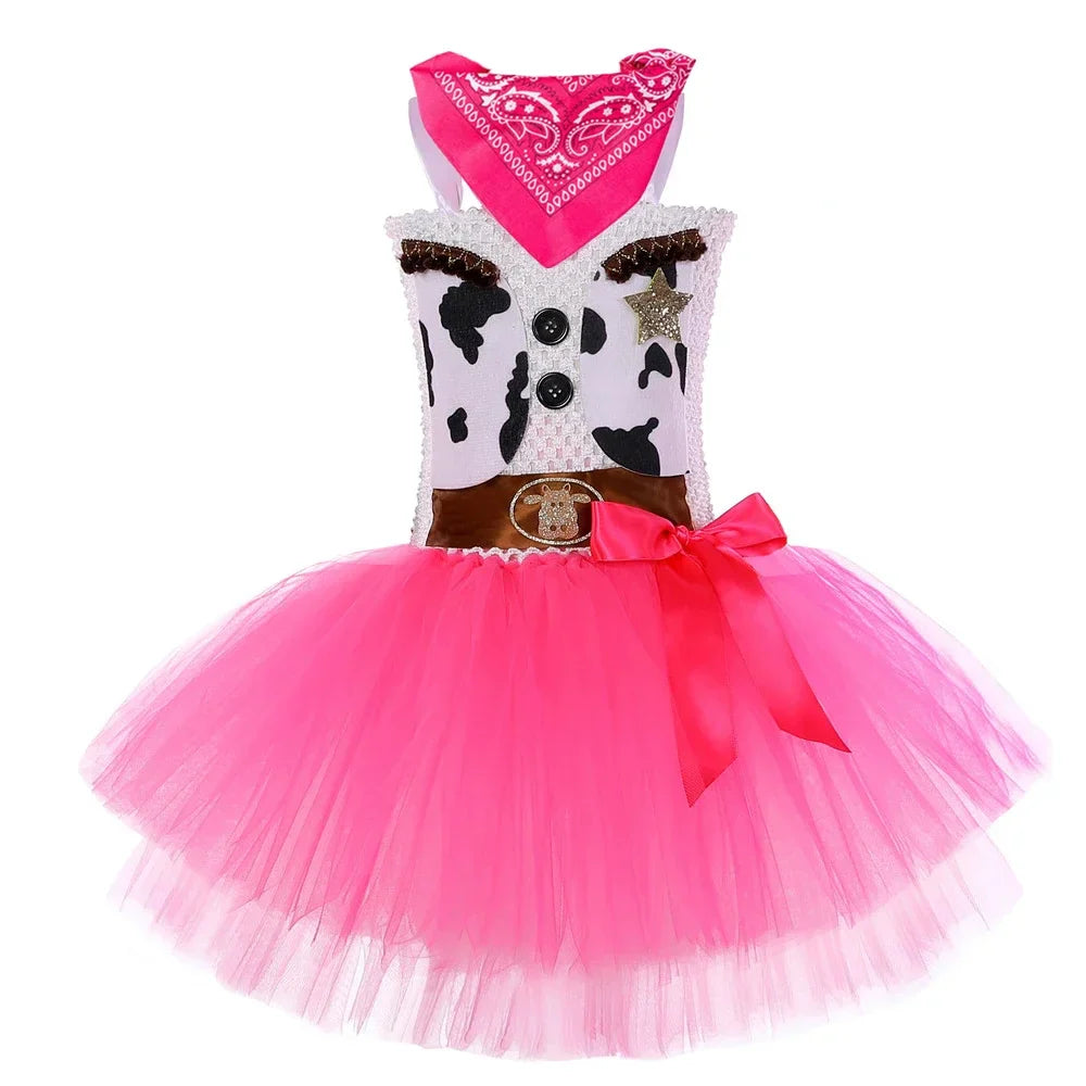2025 Halloween Costume de Cowgirl rose pour filles, robe de princesse Tutu de fête d'anniversaire, tenue de Cowboy de vache