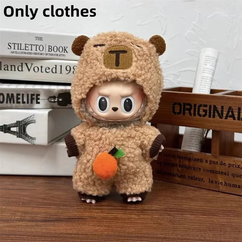 LABUBU 17cm Doll'S Clothes Outfit Accessories For Labubu V1 V2 Striped overalls hats glasses shoes Cool handsome Clothing Gift