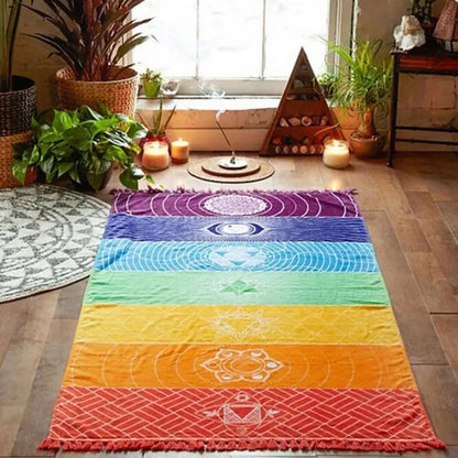 Rainbow 7 Chakra Bohemia Blanket Tapestry Summer Beach Towel Yoga Mat Pad Yoga Mats Summer Beach Towel Yoga Dance Mat Sports Mat