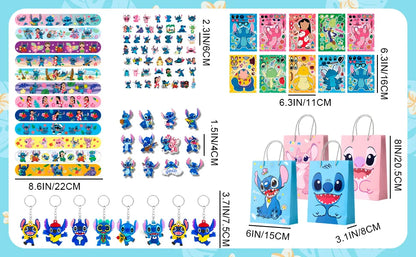 Stitch Birthday Party Favors,110 Pcs Stitchs Party Favors Set-Stitch Favor Bags,Keychains Slap Bracelets etc Stitch Themed Party