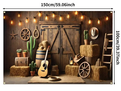 Western Party Backdrop Western Cowboy Party Decoration West Decor Wooden House Barn Photo Background for Birthday Wedding Supply