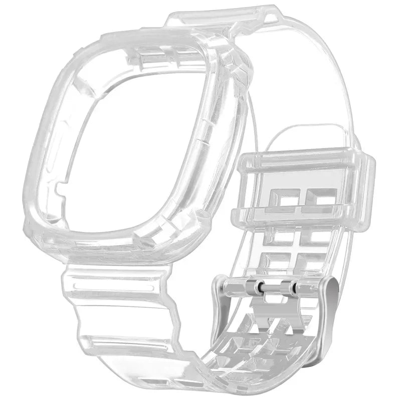 Clear Band + Case for Fitbit Versa 4/Versa3 Transparent Replacement Silicone Wristband Bracelet for SmartWatch Fitbit Versa 4/3