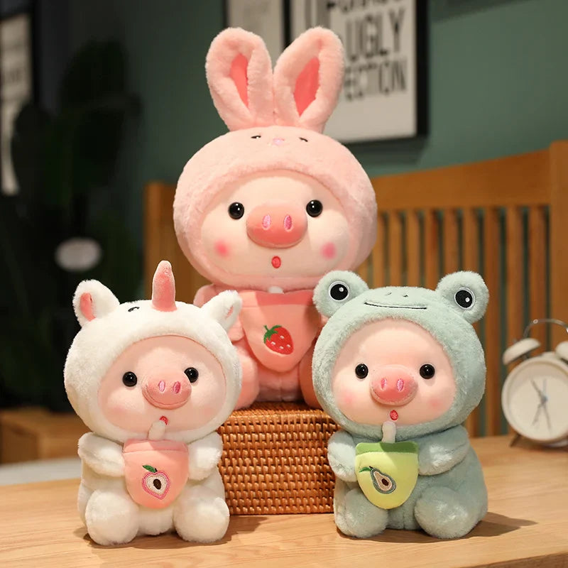 Peluche Kawaii Cochon Boba, Animal en Peluche Cochon, Déguisement Licorne Grenouille, Oreiller Doux, Jouets pour Enfants, Cadeau d'Anniversaire