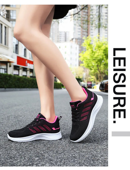 Oulylan Summer Soft Sole Running Shoes Ladies Casual Solid Color Antislip Footwear Outdoor Lace Up Mesh Breathable Sneakers