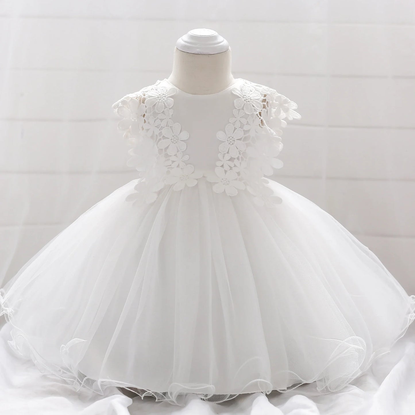 Robe de baptême pour bébé fille, en dentelle blanche, motif de fleurs, en Tulle, pour fête d'anniversaire, robe de mariage pour nouveau-né, 1 an
