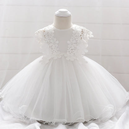 Robe de baptême pour bébé fille, en dentelle blanche, motif de fleurs, en Tulle, pour fête d'anniversaire, robe de mariage pour nouveau-né, 1 an