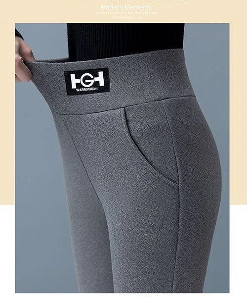 Leggings en laine d'agneau femmes taille haute Leggings chauds en plein air marche pantalons décontractés extensible maigre avec poche Leggings élégants