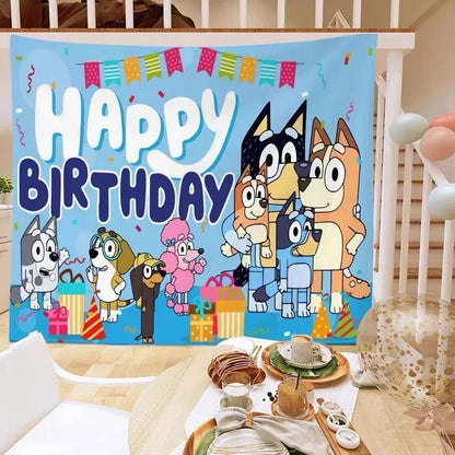 Bluey Moose Birthday Background Banner Anime Bluey Bingo Family 210x180cm Children's Birthday Party Decoration Background Cloth
