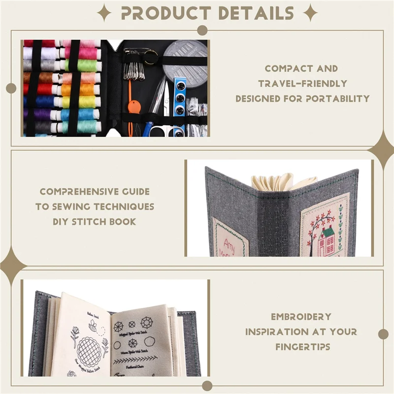 B84B-DIY Stitch Book With Tool Set,Embroidery Felt Book With Needle And Thread Sewing Patterns For Beginners,Embroidery Gift