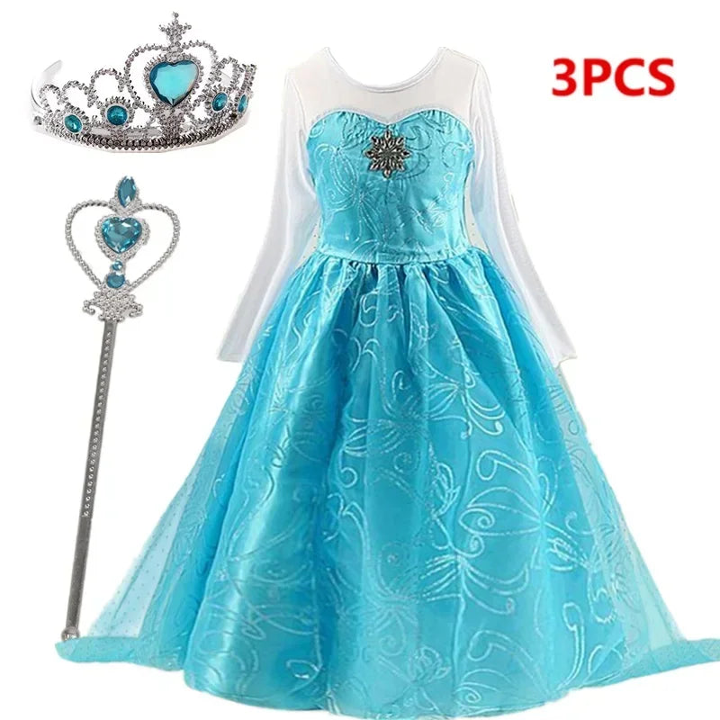 Elsa Princess Dress for Girls Cosplay Elsa Costume Children Halloween Carnival Birthday Clothing Kids Cosplay Snow Queen Costume