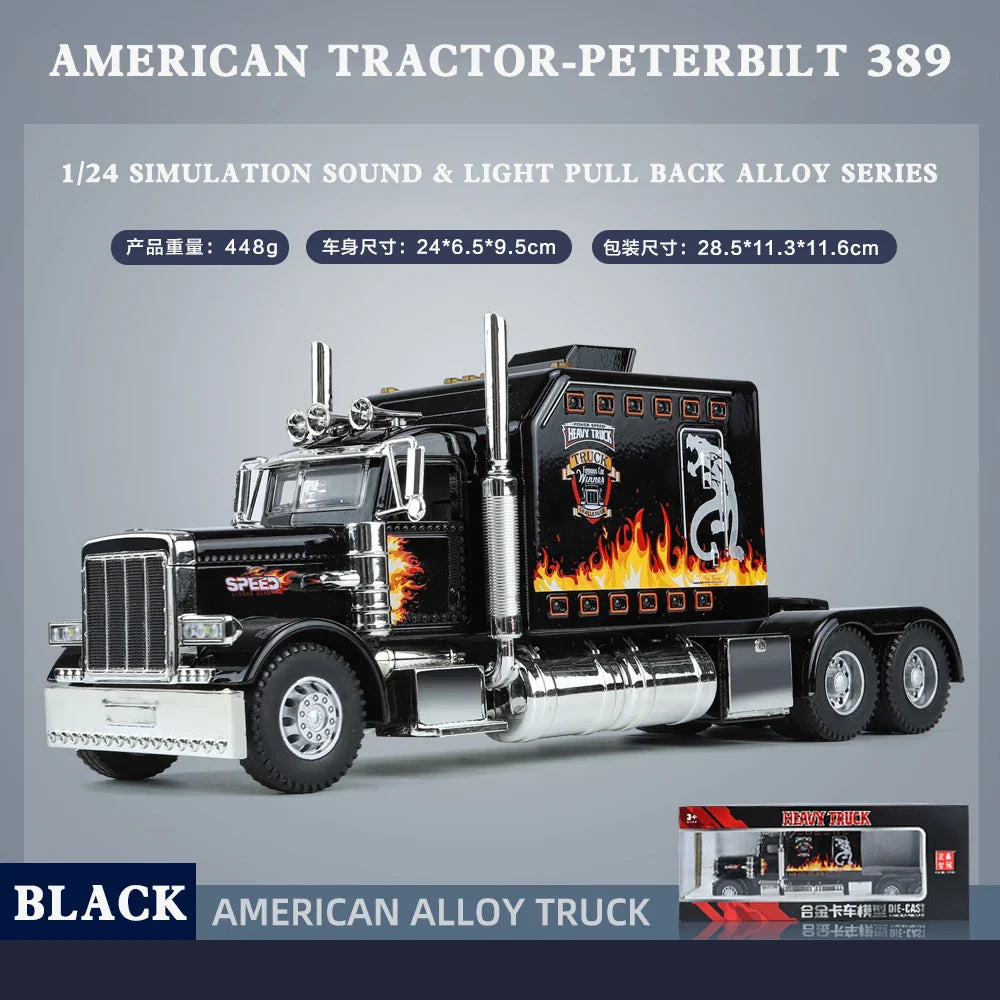 1/24 American Tractor Peterbilt 389 Alloy Simulation Diecast Model Car Collection Christmas Gifts Sound & Light Toys For Kids