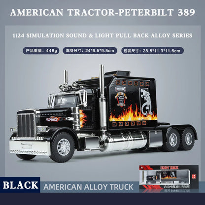 1/24 American Tractor Peterbilt 389 Alloy Simulation Diecast Model Car Collection Christmas Gifts Sound & Light Toys For Kids