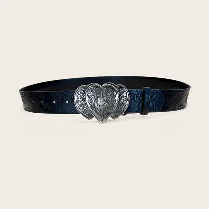 Retro love buckle PU Leather belt For Women fashion leisure suitable for daily commuting Western Cowboy Punk Jeans Waistband