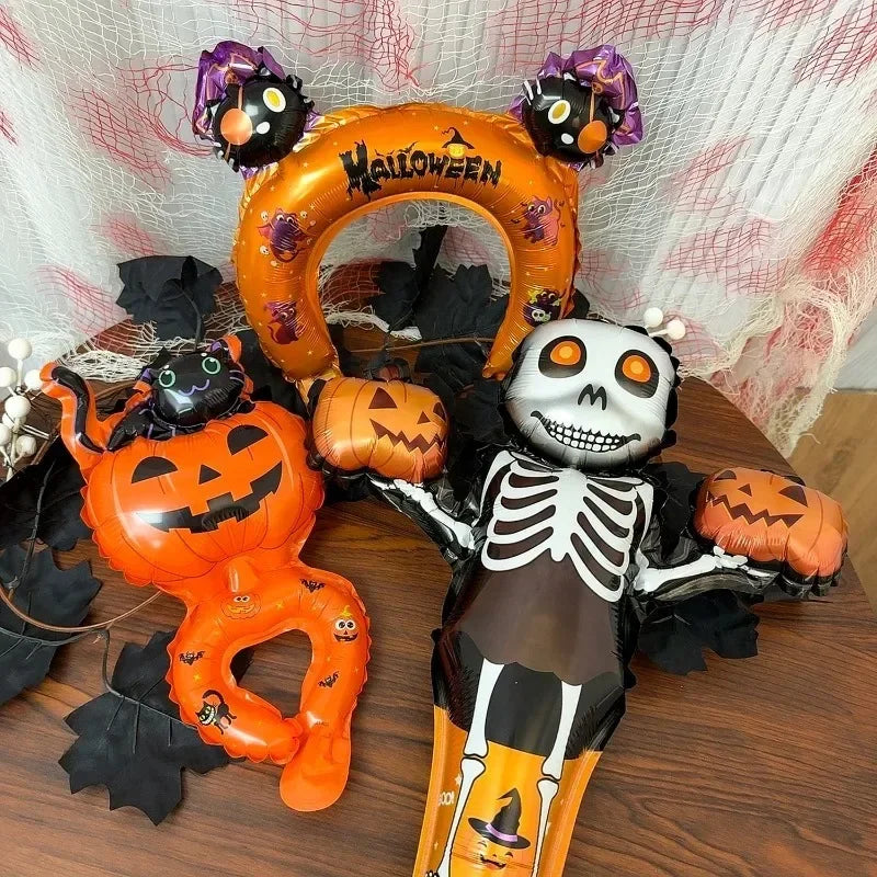 50/5pcs Halloween Balloon Headband Foil Balloons Stick Aluminum Film Inflatable Balloon Skeleton Pumpkin Hair Hoop Party Props