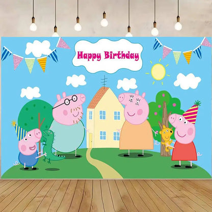 Arrière-plans de photographie mignons de Peppa Pig pour fête d'anniversaire d'enfants toiles de fond de portrait photo d'enfants